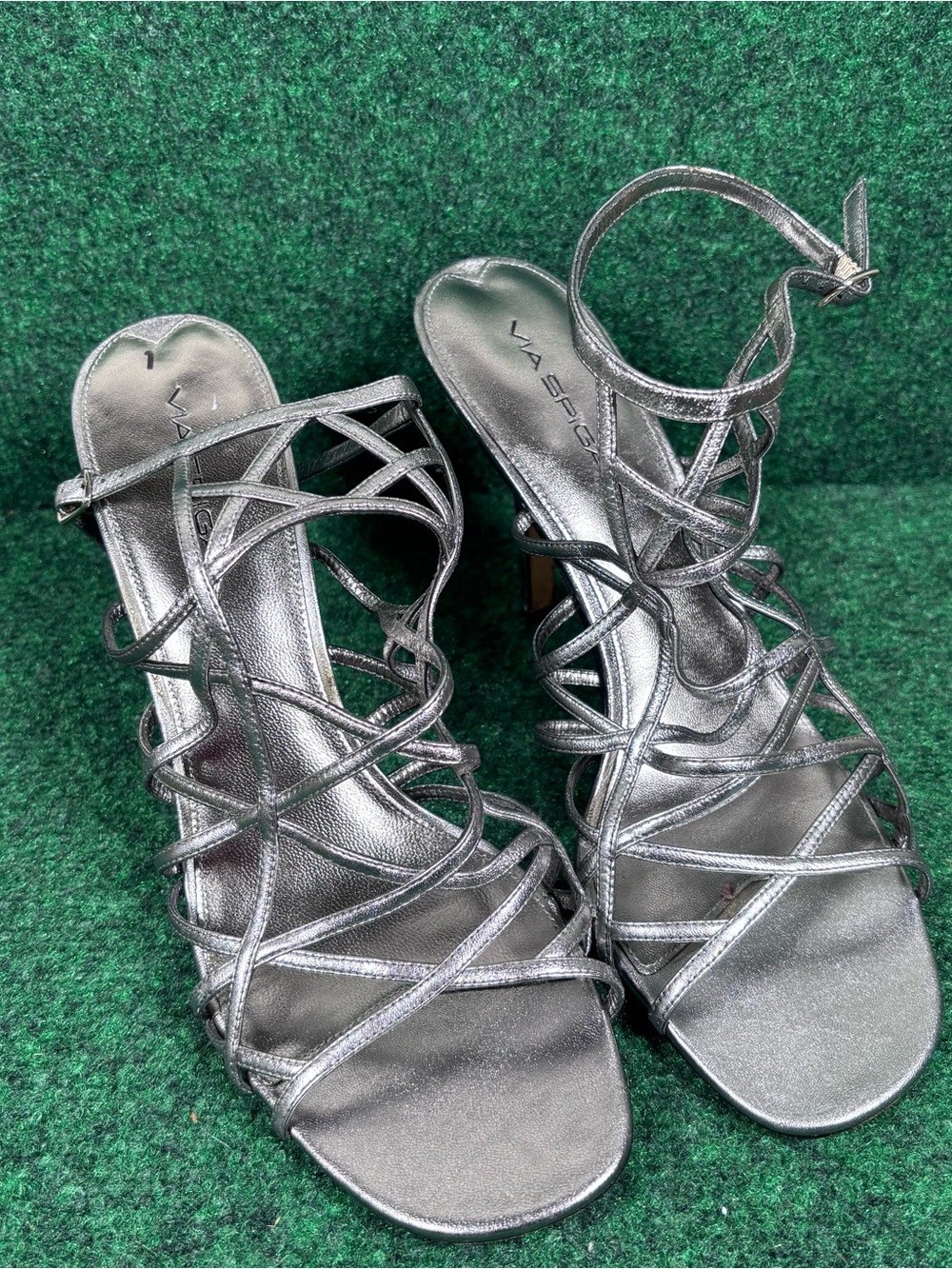 Via Spiga Since 1985 woman Strappy Metallic Silver stilleto Sandal 11M ITALY